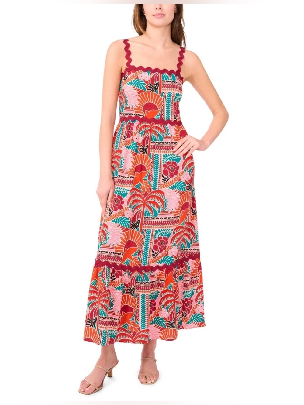 MSK Sleeveless Square-Neck Flowing Maxi Dress- Challis